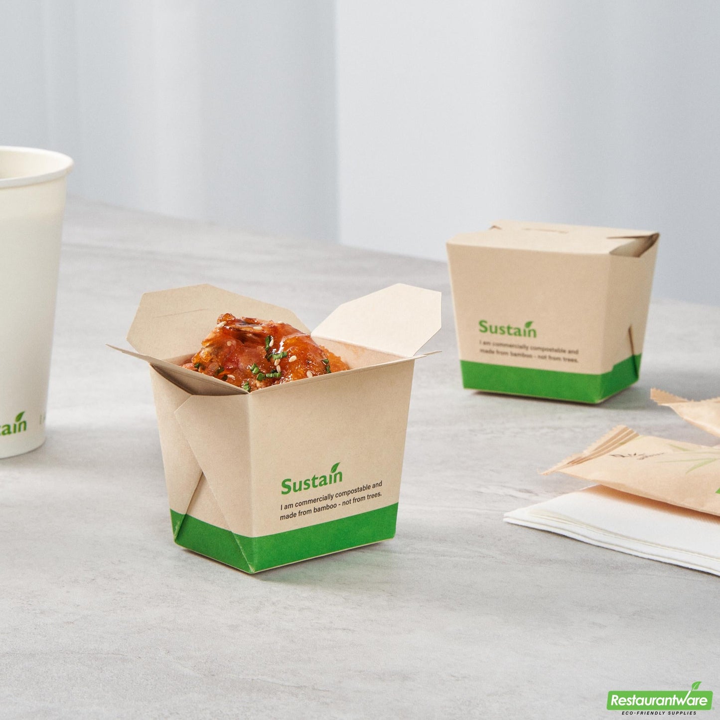 Wholesale Restaurantware 8 Oz Bamboo Paper Square Noodle Take Out Container - 2.8" X 2.2" X 2.5"- Bulk