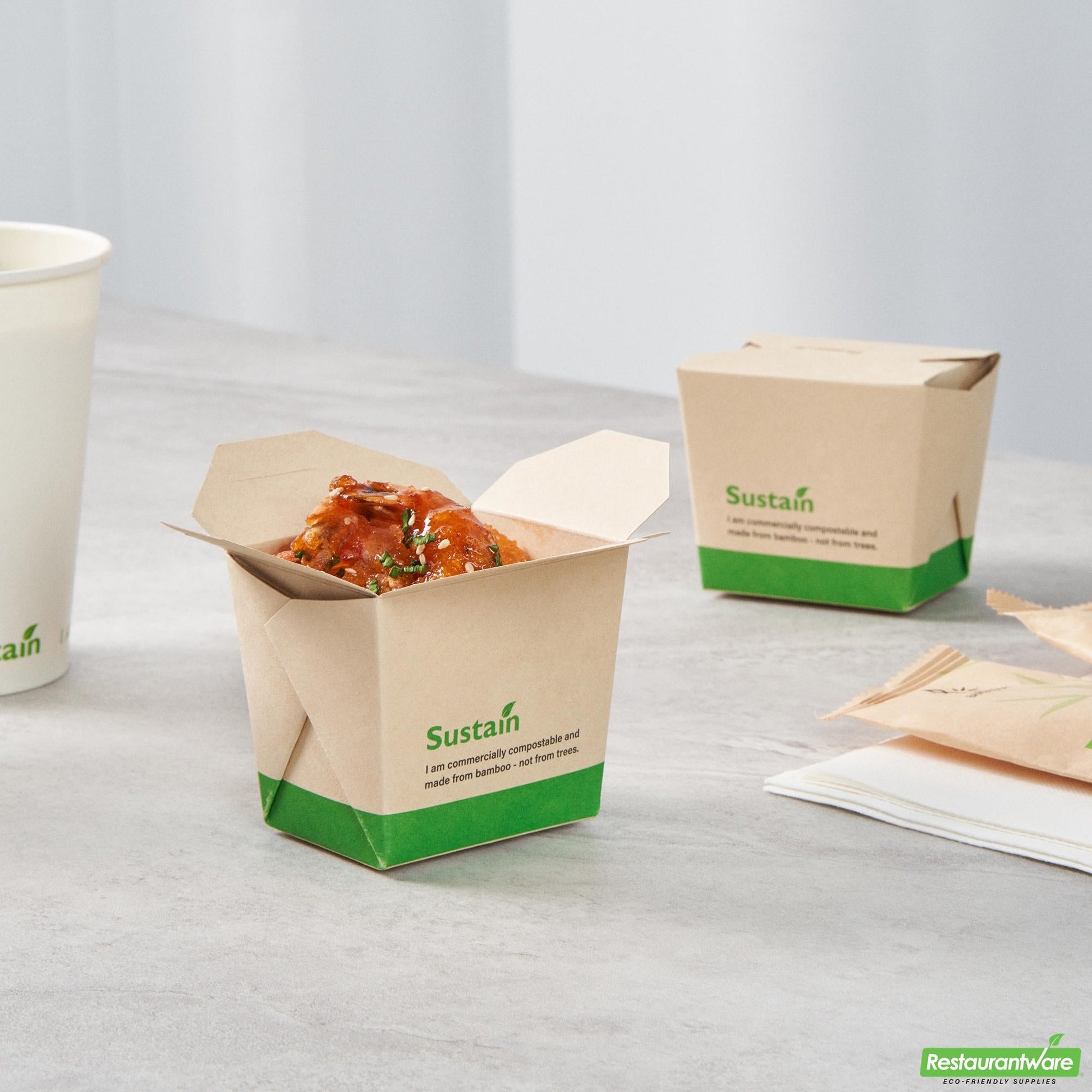Wholesale Restaurantware 8 Oz Bamboo Paper Square Noodle Take Out Container - 2.8" X 2.2" X 2.5"- Bulk