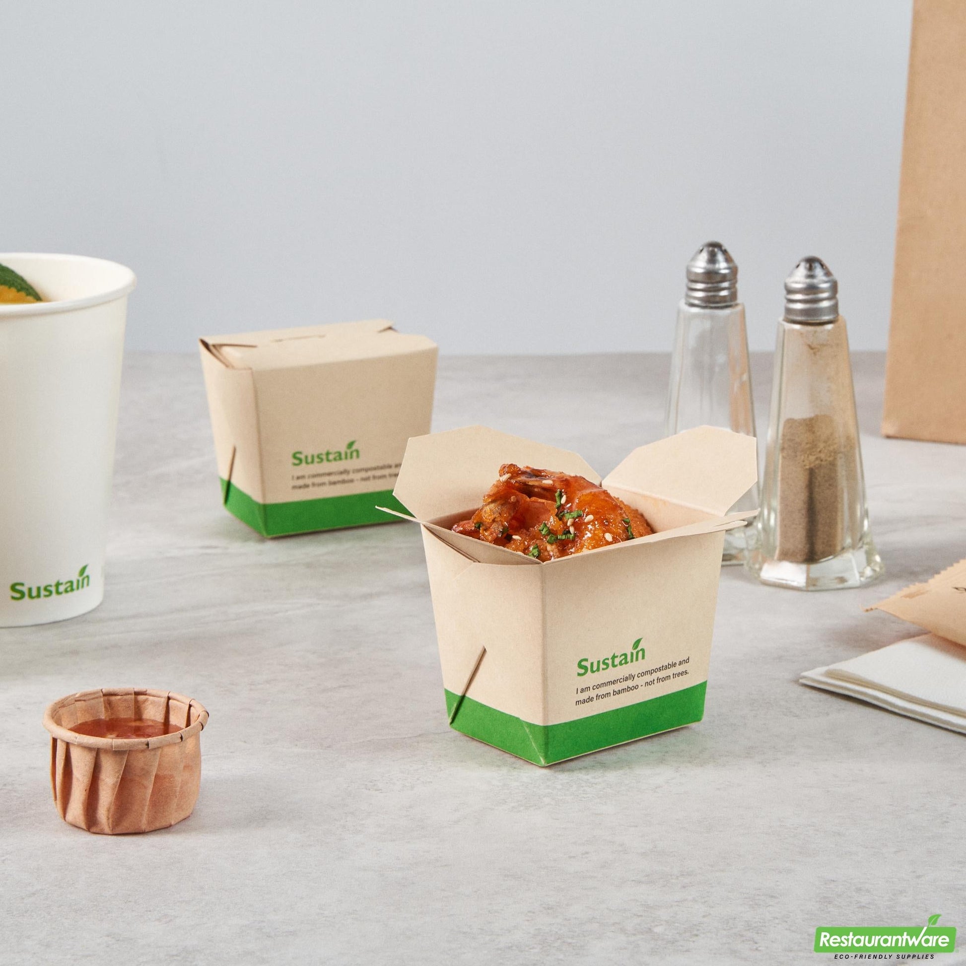 Wholesale Restaurantware 8 Oz Bamboo Paper Square Noodle Take Out Container - 2.8" X 2.2" X 2.5"- Bulk