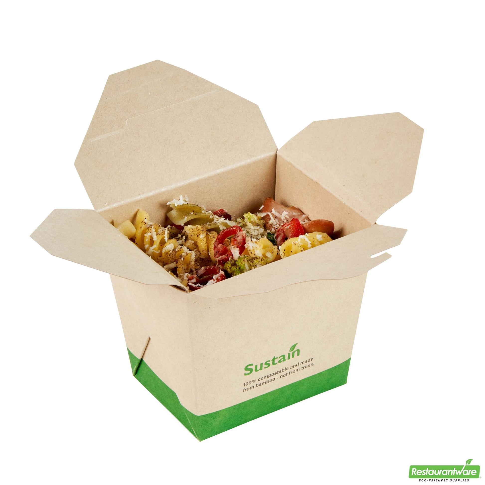 Wholesale Restaurantware 16 Oz Bamboo Paper Square Noodle Take Out Container - 3.6" X 3" X 3.3"- Bulk
