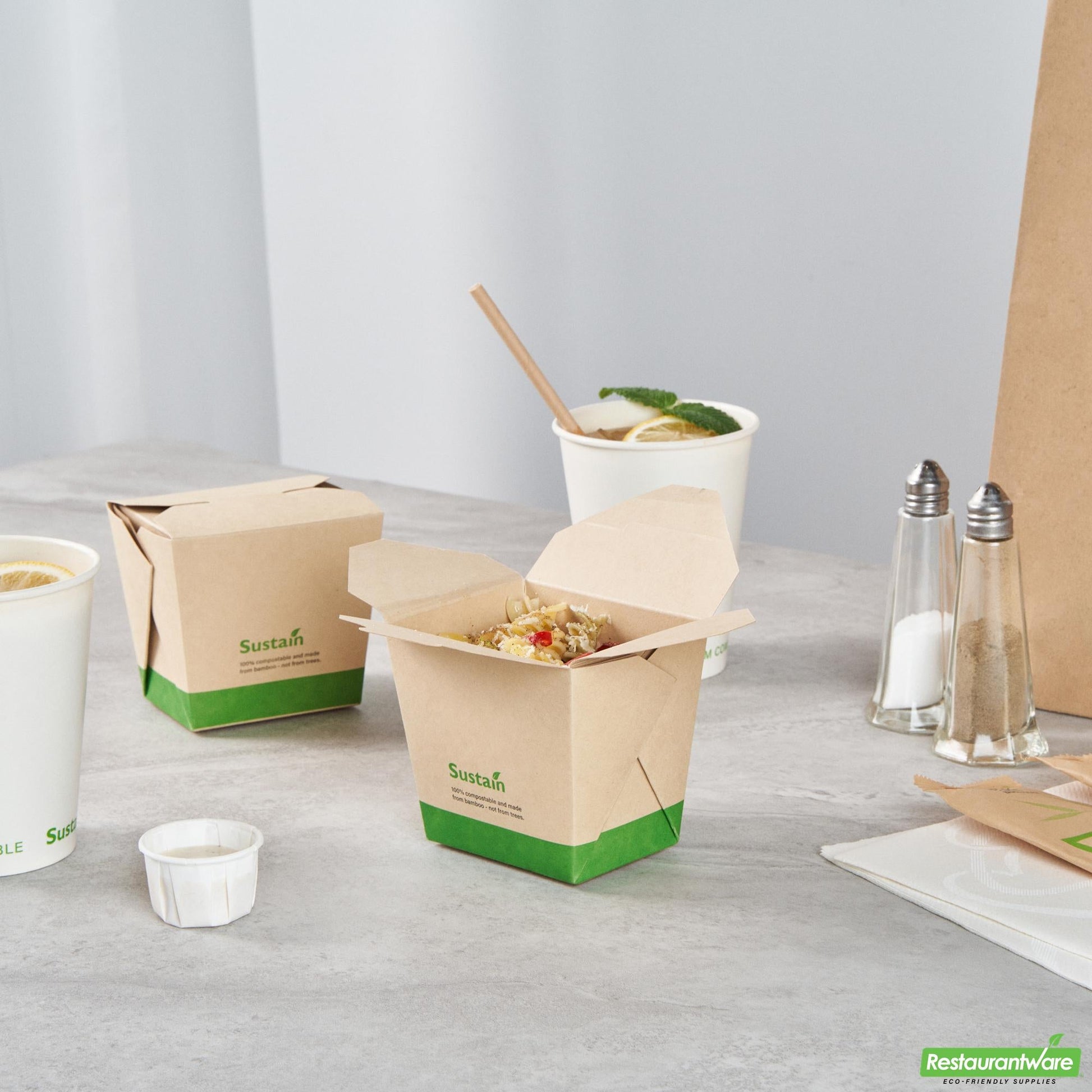 Wholesale Restaurantware 16 Oz Bamboo Paper Square Noodle Take Out Container - 3.6" X 3" X 3.3"- Bulk