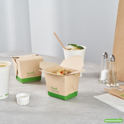 Wholesale Restaurantware 16 Oz Bamboo Paper Square Noodle Take Out Container - 3.6" X 3" X 3.3"- Bulk