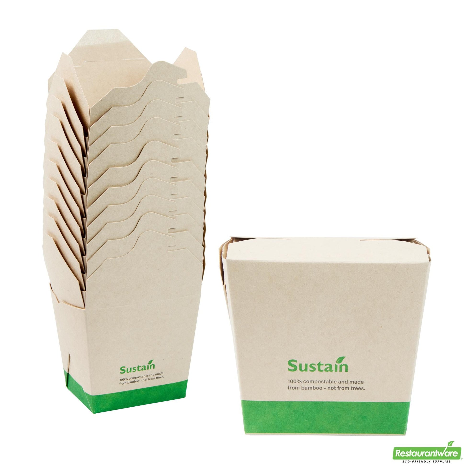 Wholesale Restaurantware 16 Oz Bamboo Paper Square Noodle Take Out Container - 3.6" X 3" X 3.3"- Bulk