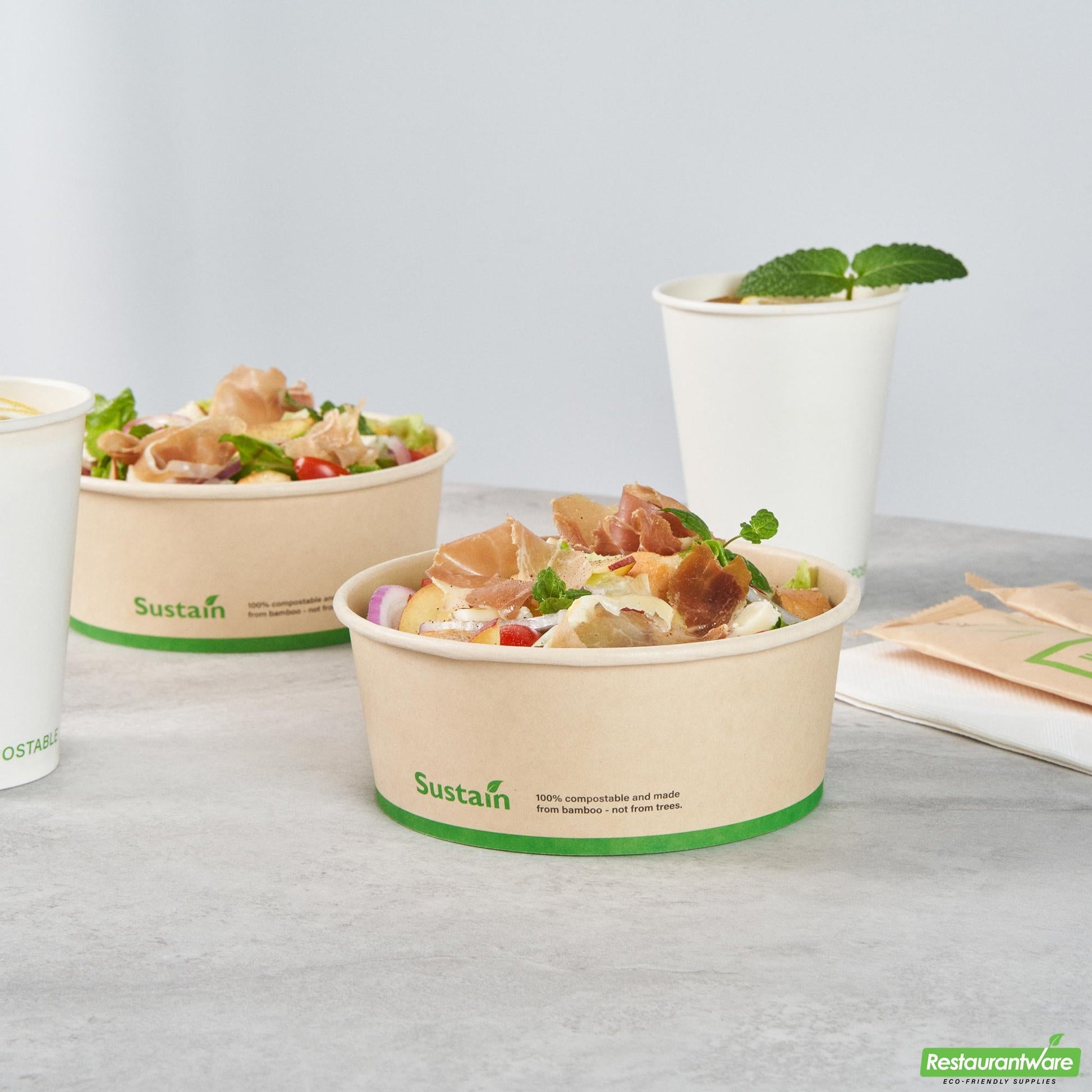 Wholesale Restaurantware 25 Oz Bamboo Paper Salad Container - with Pla Lining, Compostable- Bulk
