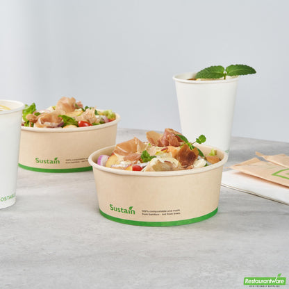 Wholesale Restaurantware 25 Oz Bamboo Paper Salad Container - with Pla Lining, Compostable- Bulk