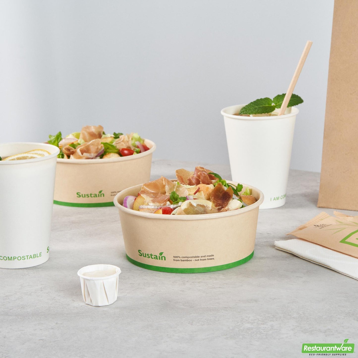 Wholesale Restaurantware 25 Oz Bamboo Paper Salad Container - with Pla Lining, Compostable- Bulk