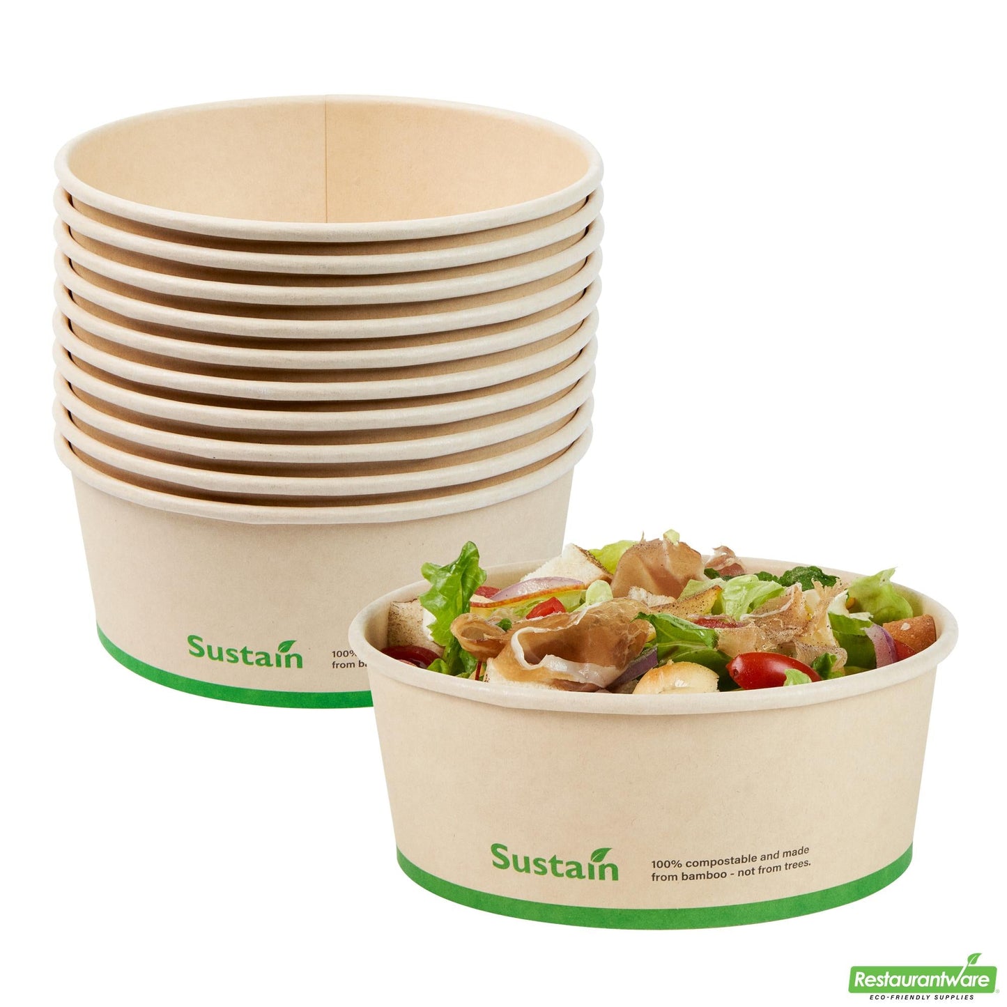 Wholesale Restaurantware 25 Oz Bamboo Paper Salad Container - with Pla Lining, Compostable- Bulk