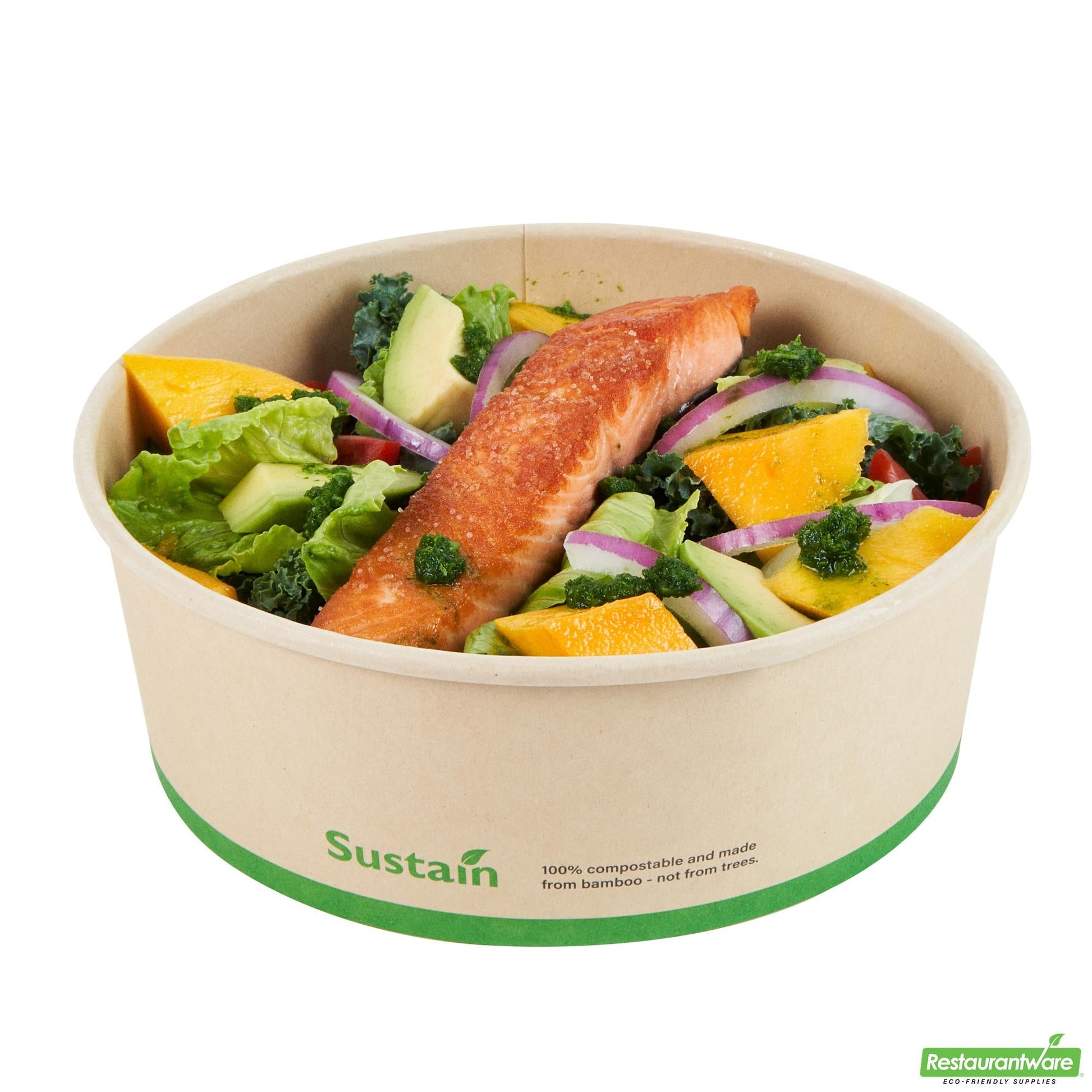 Wholesale Restaurantware 44 Oz Bamboo Paper Salad Container - with Pla Lining, Compostable- Bulk