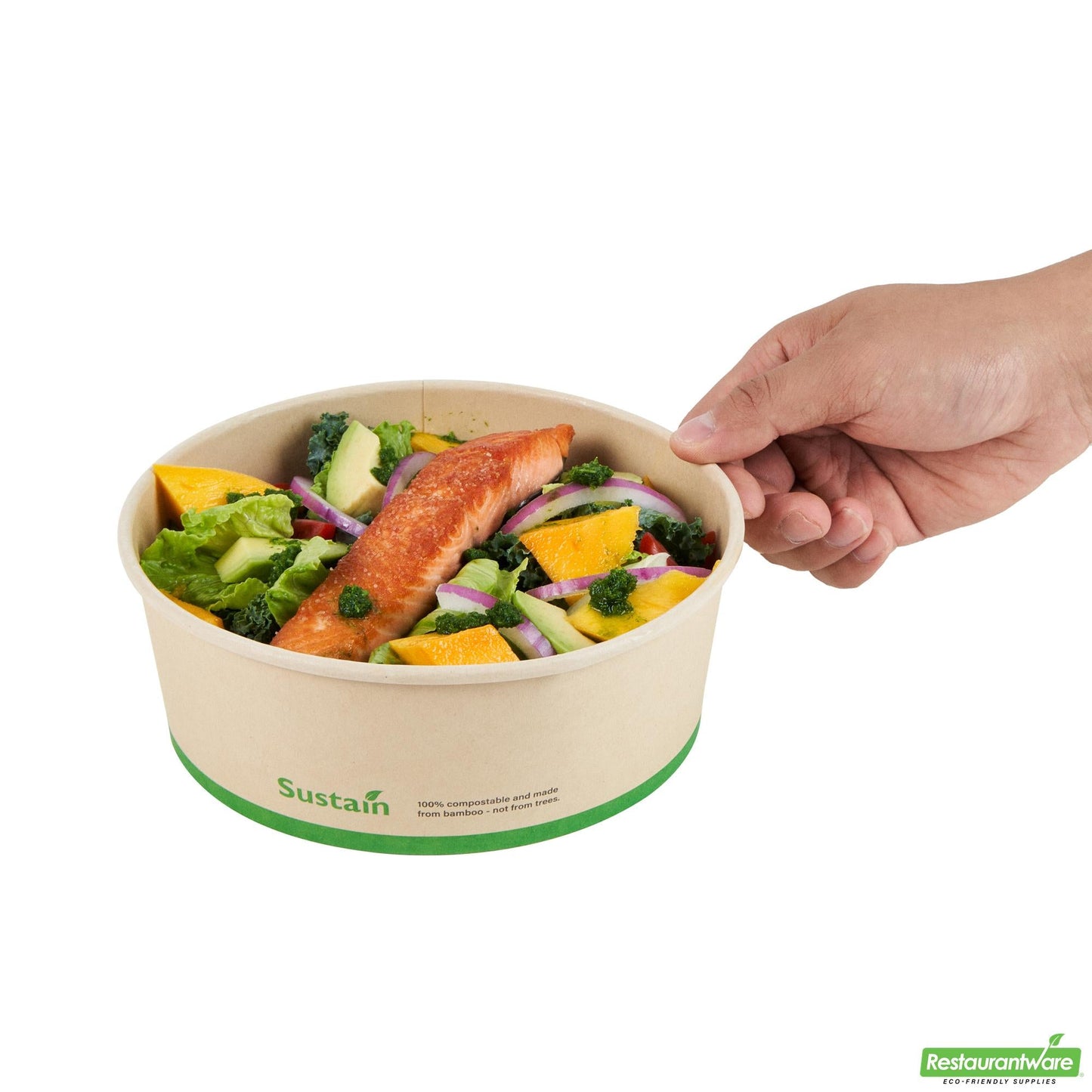 Wholesale Restaurantware 44 Oz Bamboo Paper Salad Container - with Pla Lining, Compostable- Bulk
