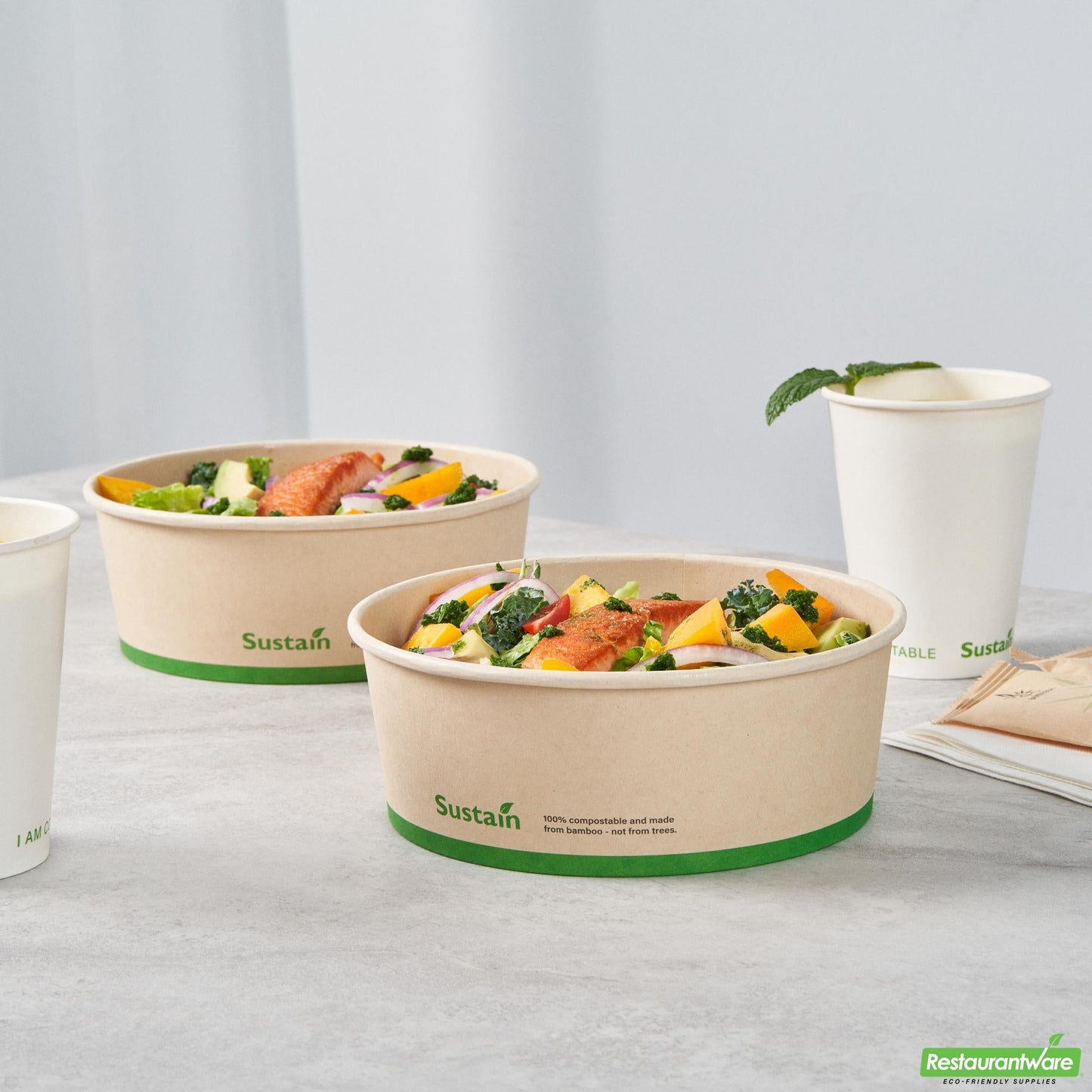 Wholesale Restaurantware 44 Oz Bamboo Paper Salad Container - with Pla Lining, Compostable- Bulk