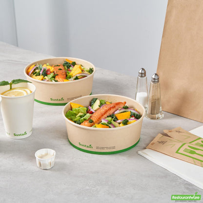 Wholesale Restaurantware 44 Oz Bamboo Paper Salad Container - with Pla Lining, Compostable- Bulk