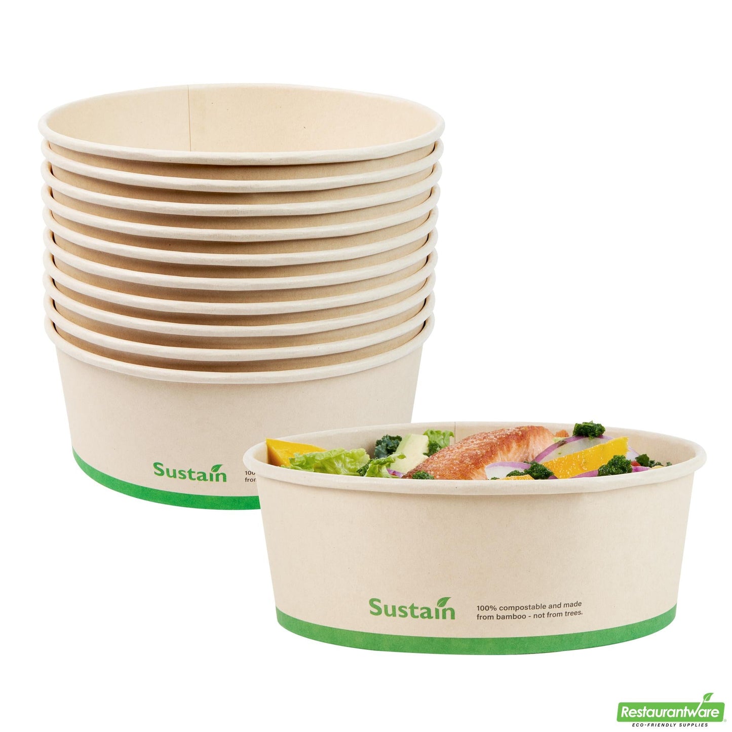 Wholesale Restaurantware 44 Oz Bamboo Paper Salad Container - with Pla Lining, Compostable- Bulk