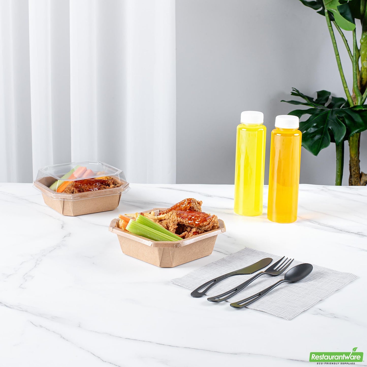 Restaurantware 22 Oz Octagonal Kraft Paper Take Out Container - Compostable