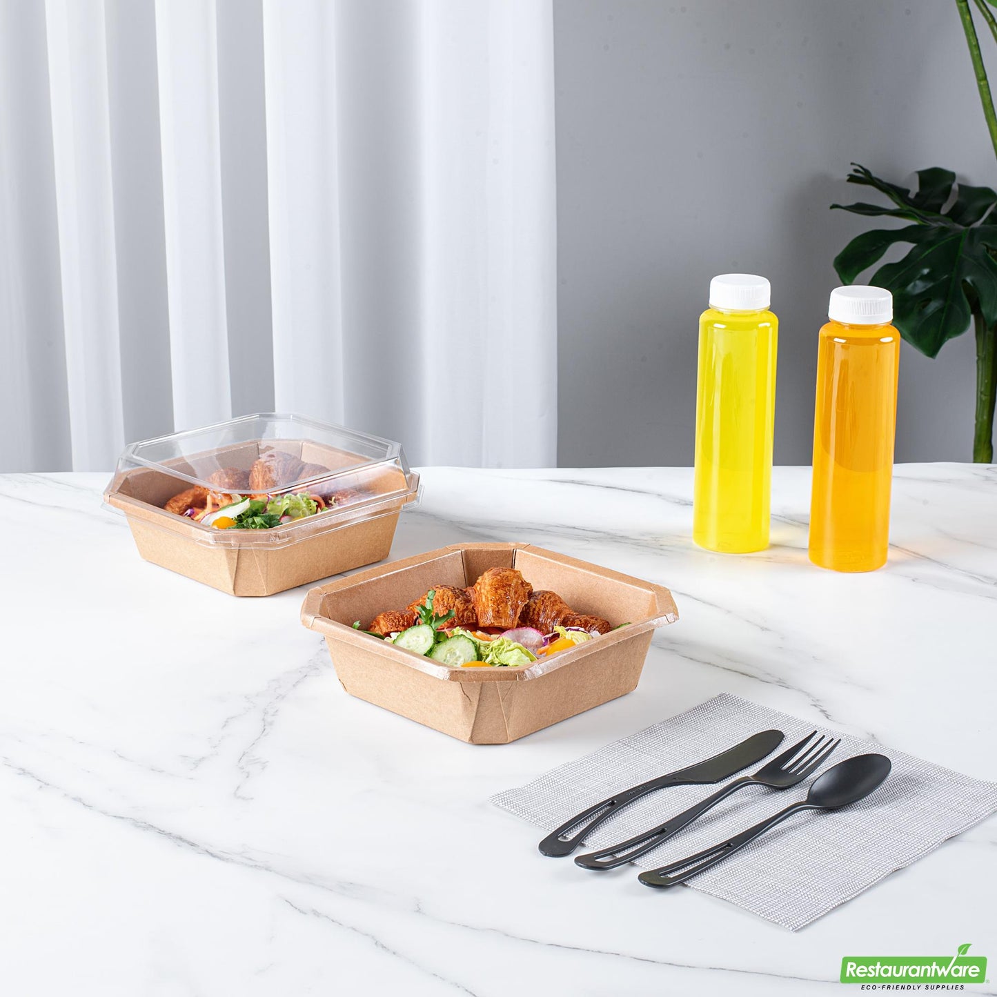 Wholesale Restaurantware 34 Oz Octagonal Kraft Paper Take Out Container - Compostable- Bulk