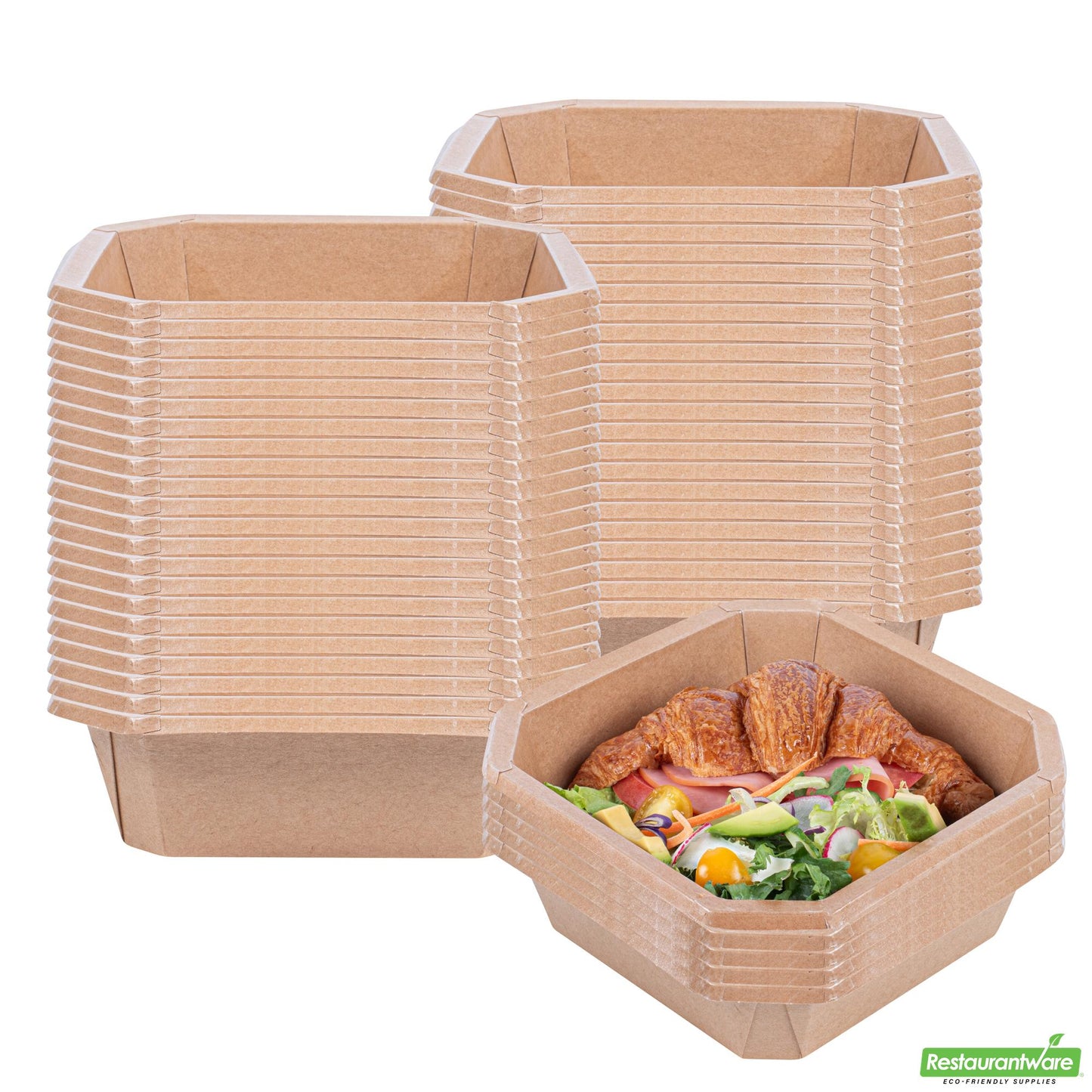 Wholesale Restaurantware 34 Oz Octagonal Kraft Paper Take Out Container - Compostable- Bulk
