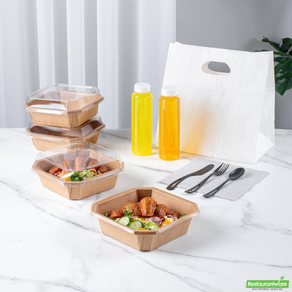 Wholesale Restaurantware 34 Oz Octagonal Kraft Paper Take Out Container - Compostable- Bulk