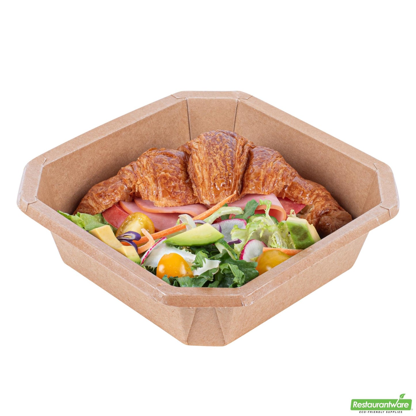 Wholesale Restaurantware 34 Oz Octagonal Kraft Paper Take Out Container - Compostable- Bulk