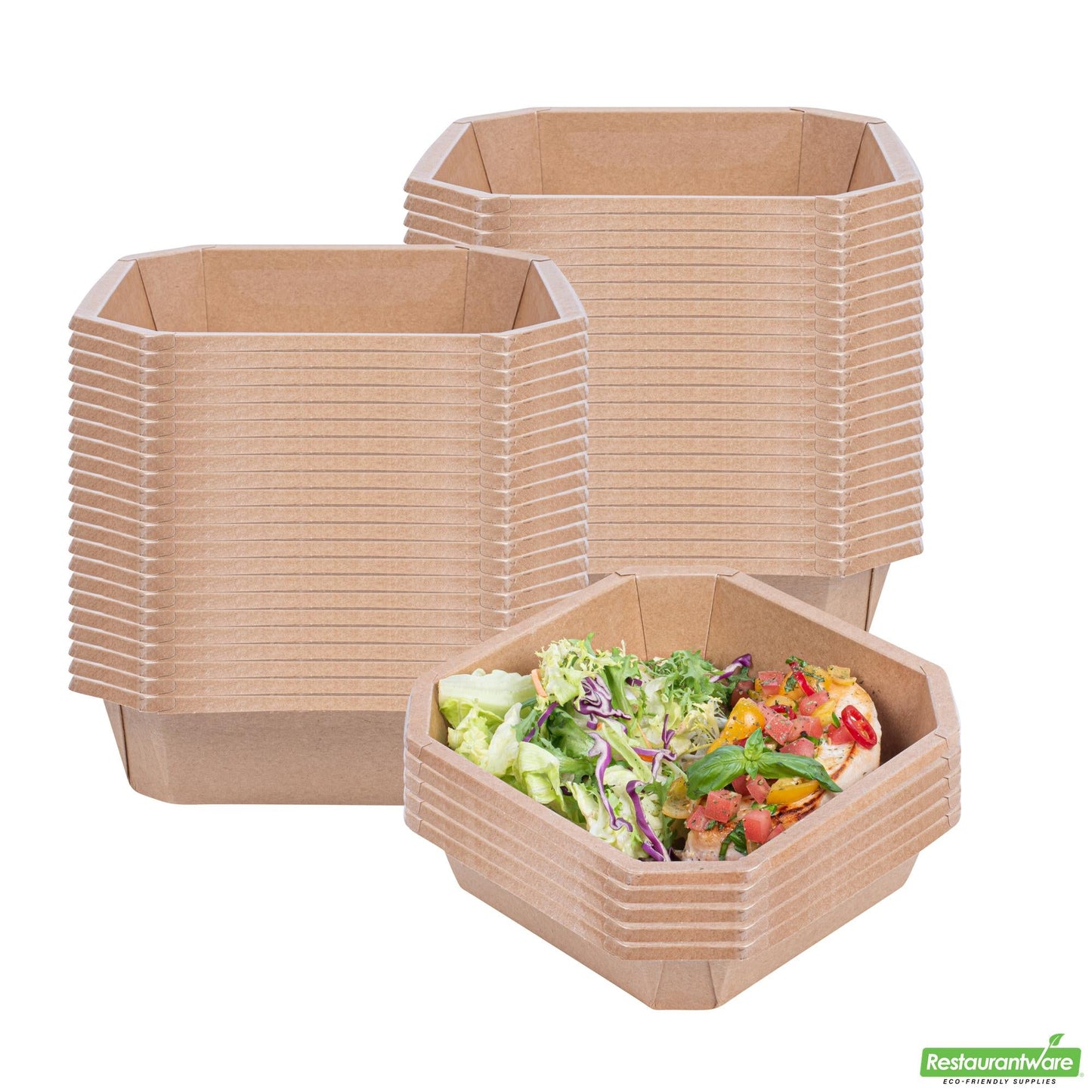 Wholesale Restaurantware Sustain 41 Oz Octagonal Kraft Paper Take Out Container - Compostable - 7 3/4" X 7 3/4" X 2"- Bulk