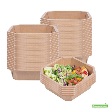 Wholesale Restaurantware Sustain 41 Oz Octagonal Kraft Paper Take Out Container - Compostable - 7 3/4" X 7 3/4" X 2"- Bulk