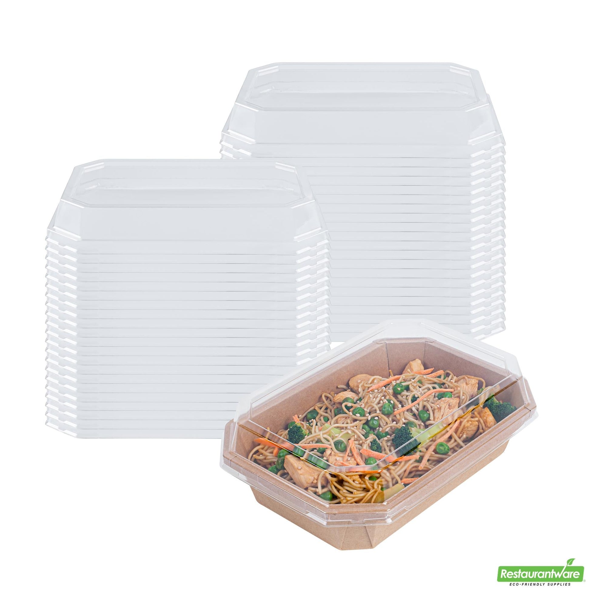 Wholesale Restaurantware Sustain Octagonal Clear Pla Plastic Dome Lid - Fits 41 Oz Container - 9" X 6 1/4" X 1 1/4"- Bulk