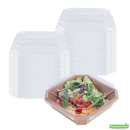 Wholesale Restaurantware Sustain Octagonal Clear Pla Plastic Dome Lid - Fits 41 Oz Container - 7 3/4" X 7 3/4" X 1 1/4"- Bulk