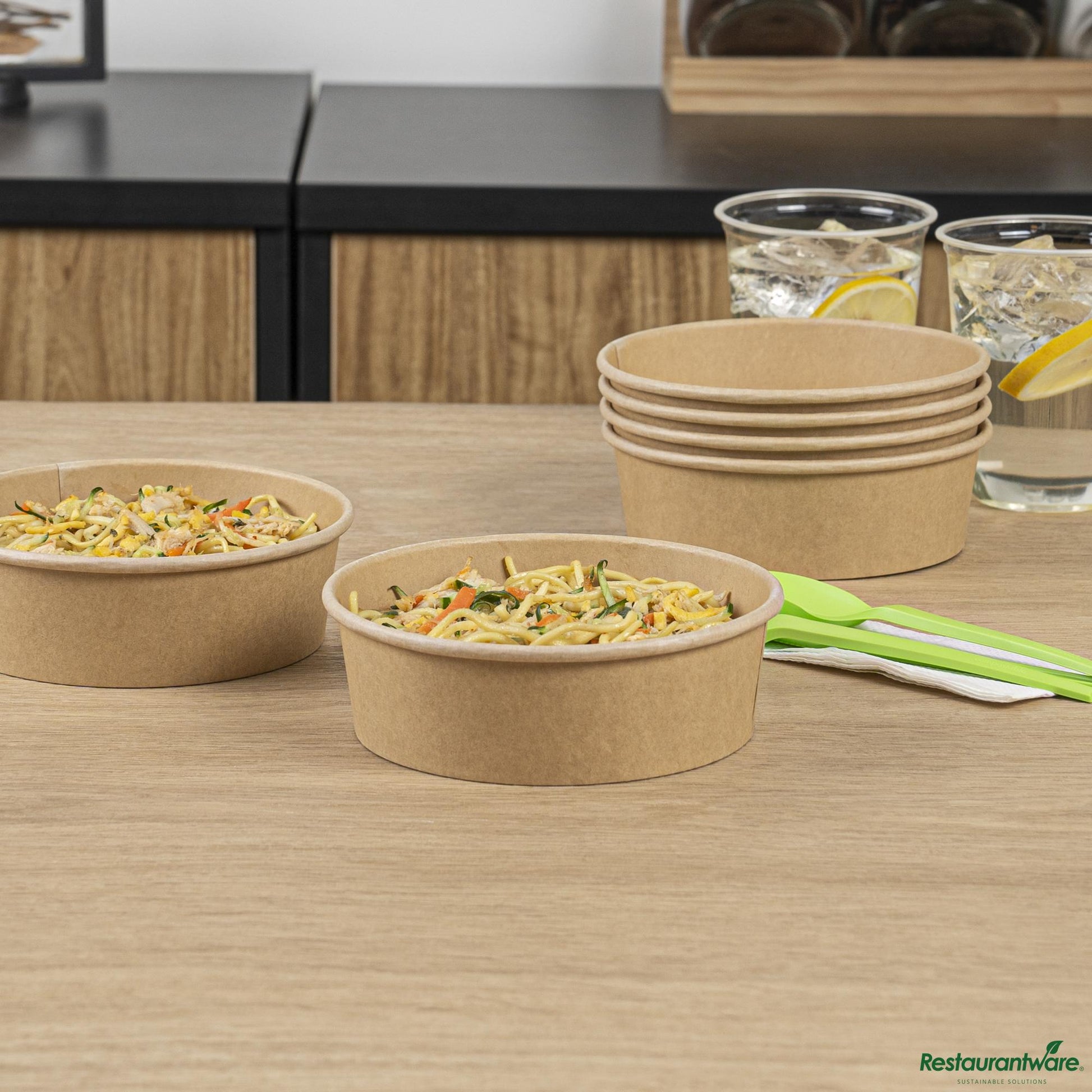 Wholesale Restaurantware 17 Oz Round Kraft Paper Take Out Container - 5.9x5.9x1.8"- Bulk
