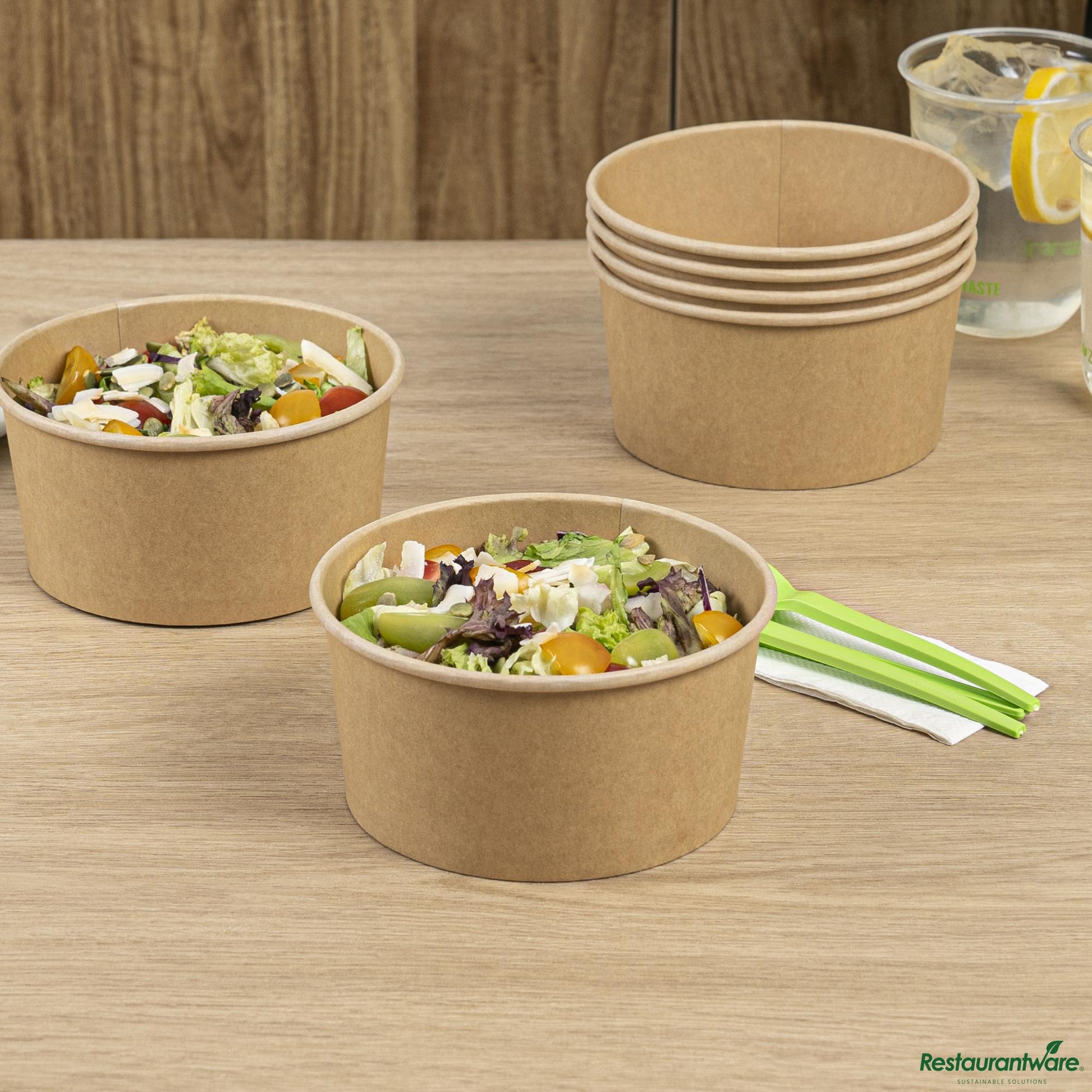 Wholesale Restaurantware 34 Oz Round Kraft Paper Take Out Container - 5.9x5.9x3"- Bulk