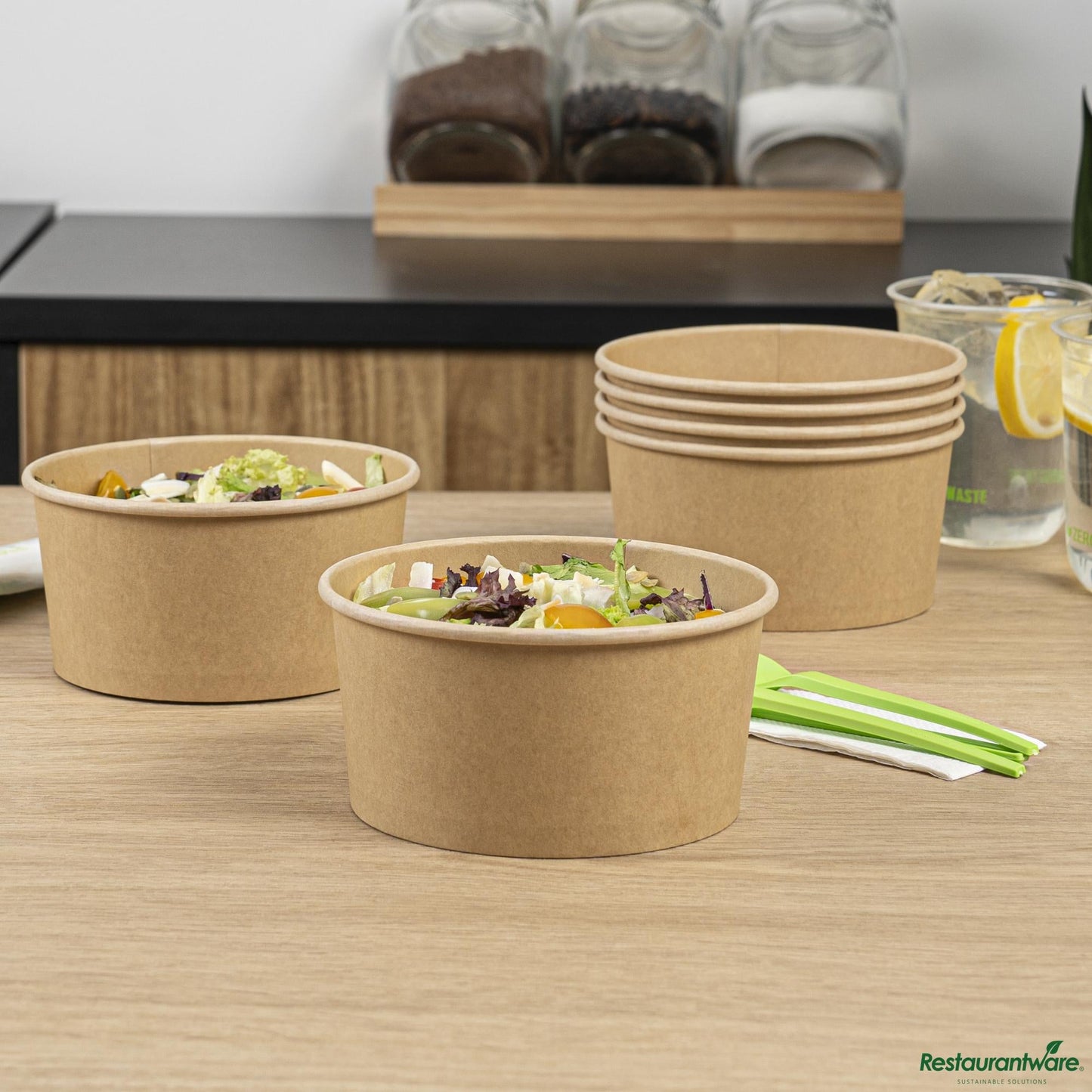 Wholesale Restaurantware 34 Oz Round Kraft Paper Take Out Container - 5.9x5.9x3"- Bulk