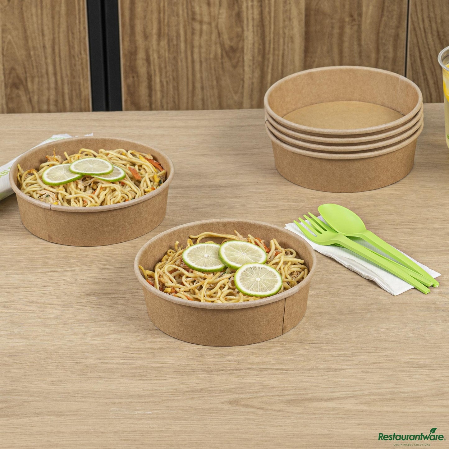 Wholesale Restaurantware 22 Oz Round Kraft Paper Take Out Container - 6.5x6.5x1.9"- Bulk