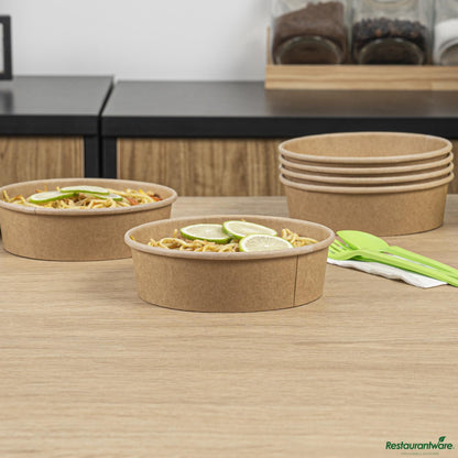 Wholesale Restaurantware 22 Oz Round Kraft Paper Take Out Container - 6.5x6.5x1.9"- Bulk