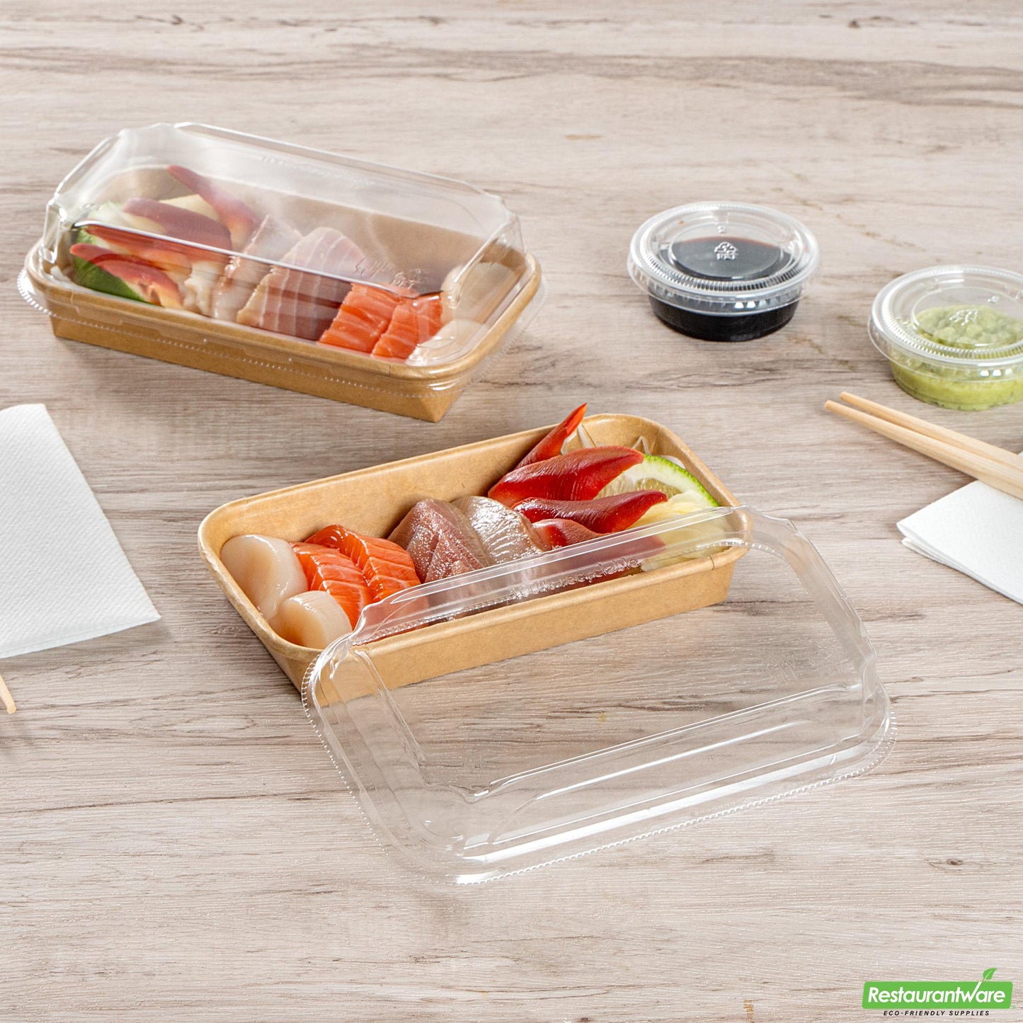 Wholesale Restaurantware Clear Pet Plastic Lid - Fits 6 Oz Sushi Container - 6.4" X 3.7" X 1.2"- Bulk