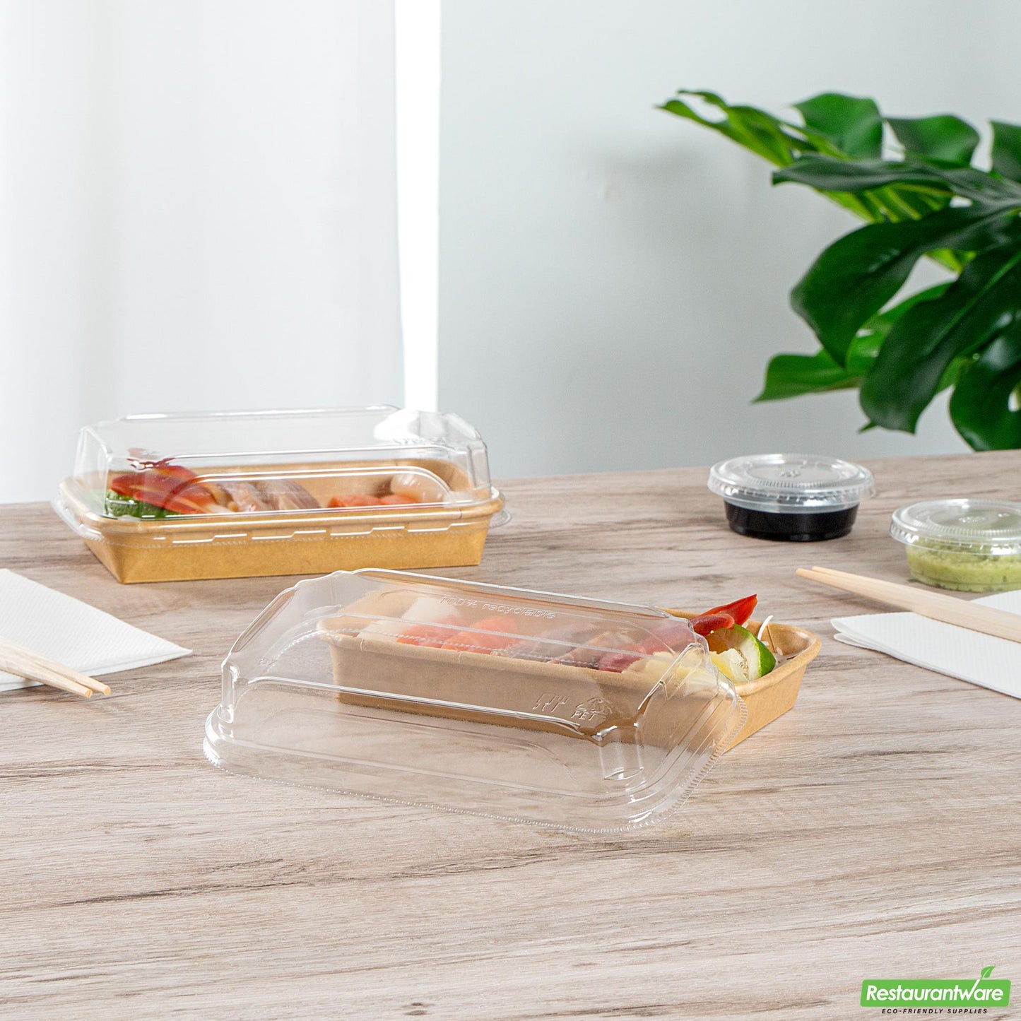 Wholesale Restaurantware Clear Pet Plastic Lid - Fits 6 Oz Sushi Container - 6.4" X 3.7" X 1.2"- Bulk