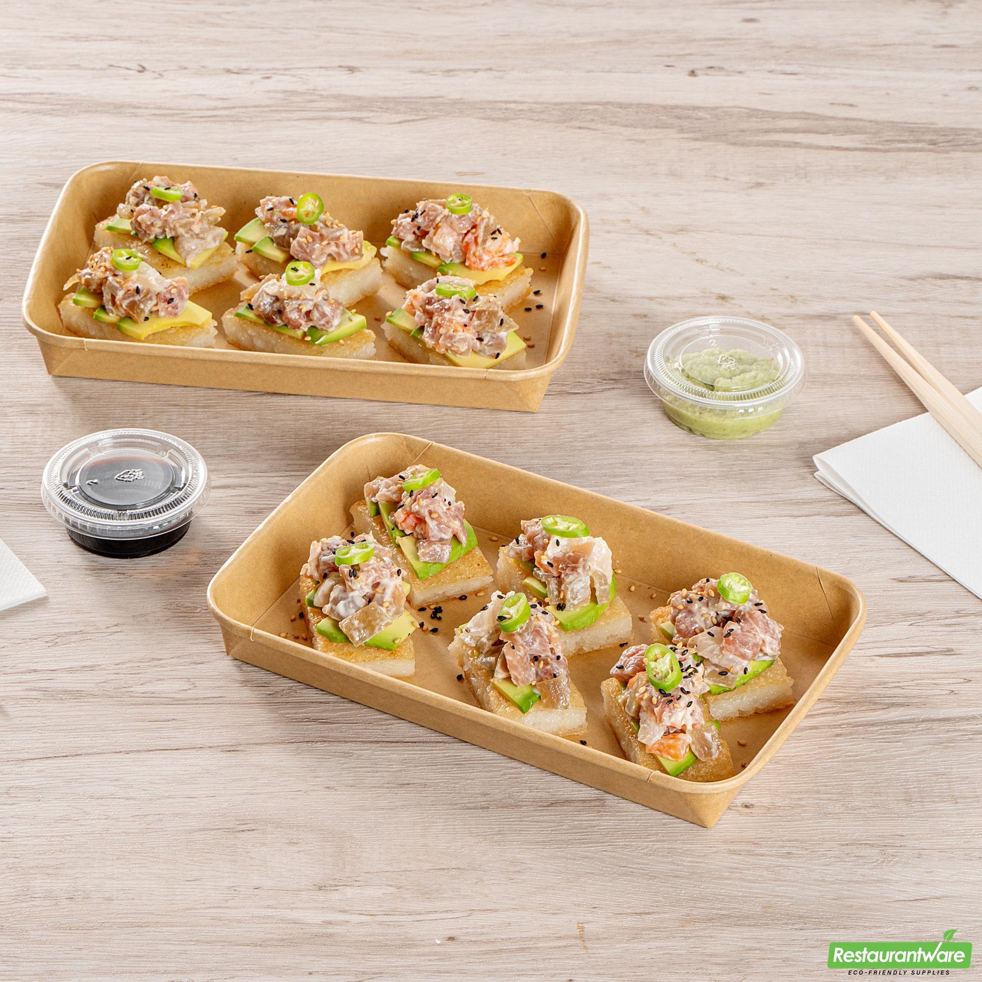 Wholesale Restaurantware 15 Oz Rectangle Kraft Paper Sushi Container - 8.7" X 5.4" X 0.9"- Bulk