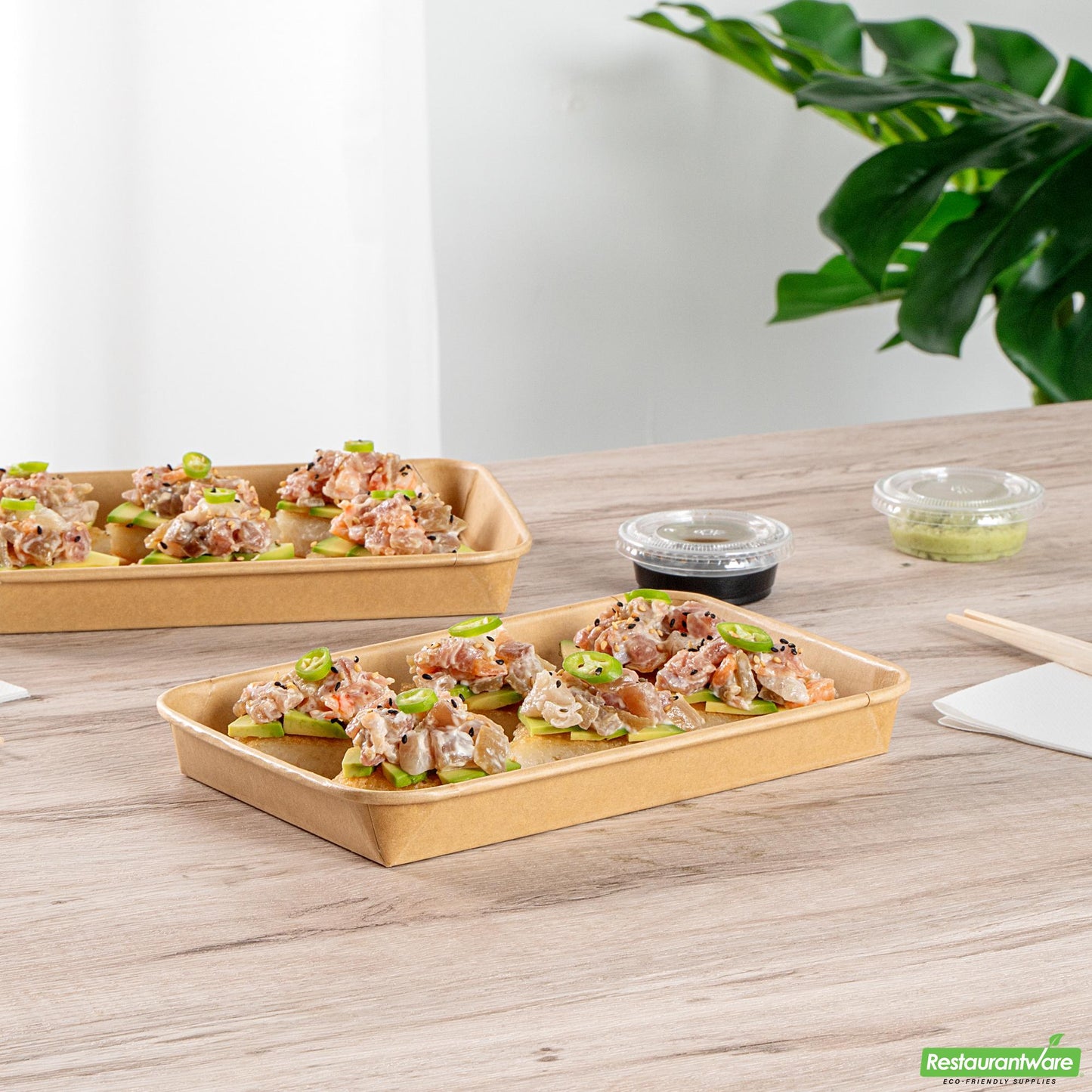 Wholesale Restaurantware 15 Oz Rectangle Kraft Paper Sushi Container - 8.7" X 5.4" X 0.9"- Bulk