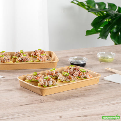 Wholesale Restaurantware 15 Oz Rectangle Kraft Paper Sushi Container - 8.7" X 5.4" X 0.9"- Bulk