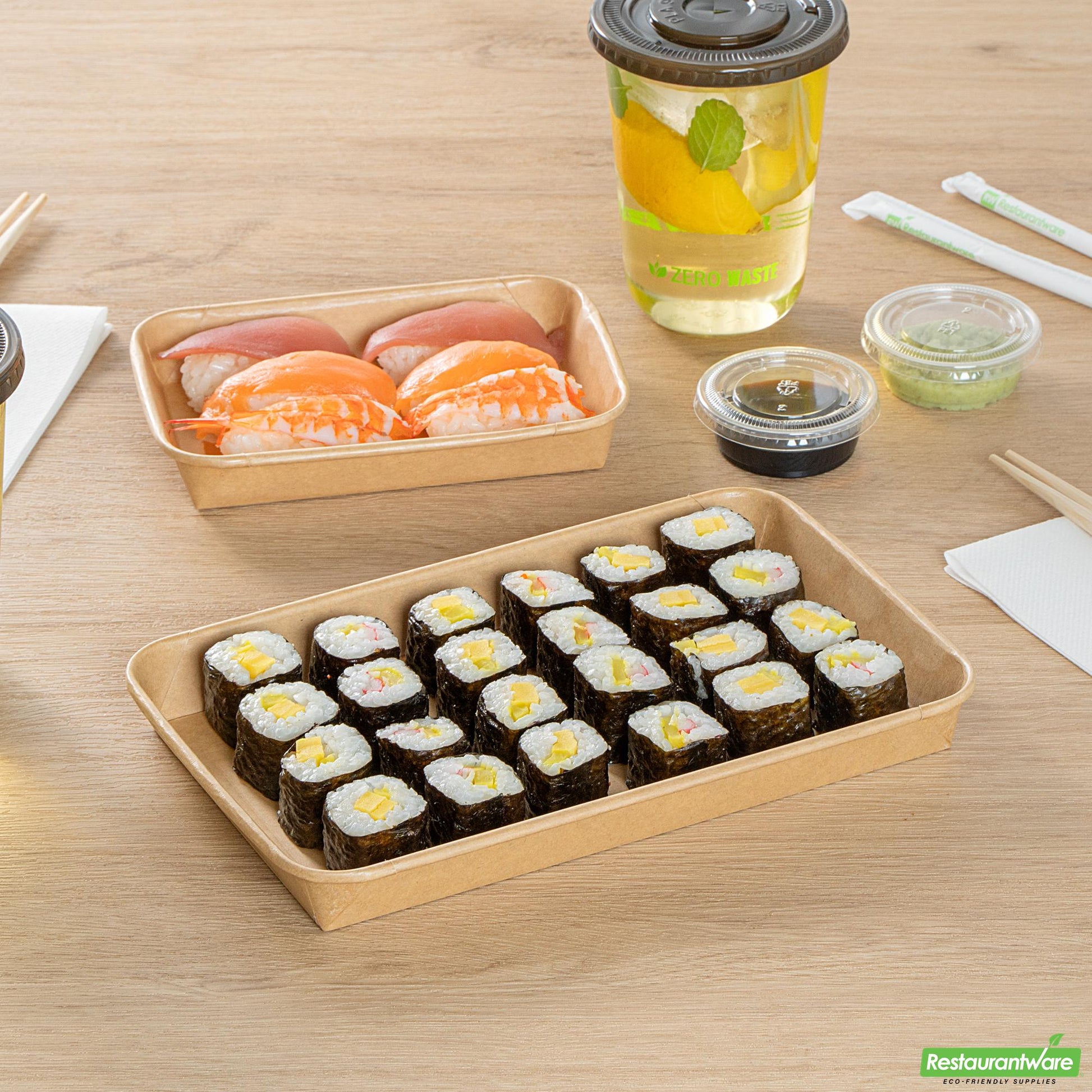 Wholesale Restaurantware 20 Oz Rectangle Kraft Paper Sushi Container - 9.5" X 6" X 0.9"- Bulk