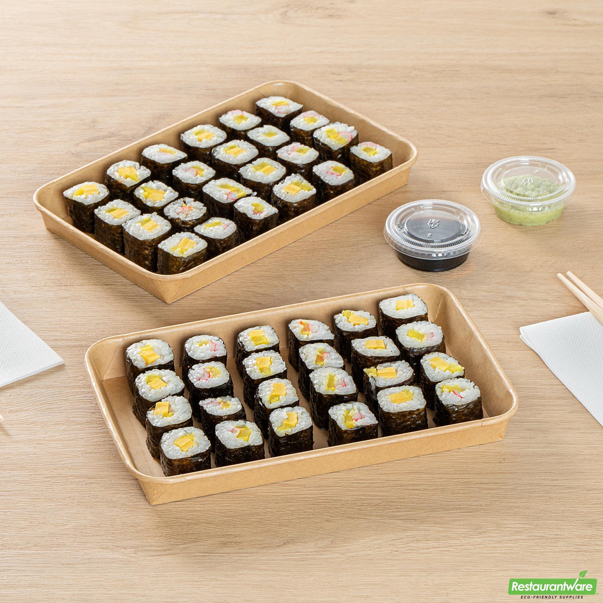 Wholesale Restaurantware 20 Oz Rectangle Kraft Paper Sushi Container - 9.5" X 6" X 0.9"- Bulk