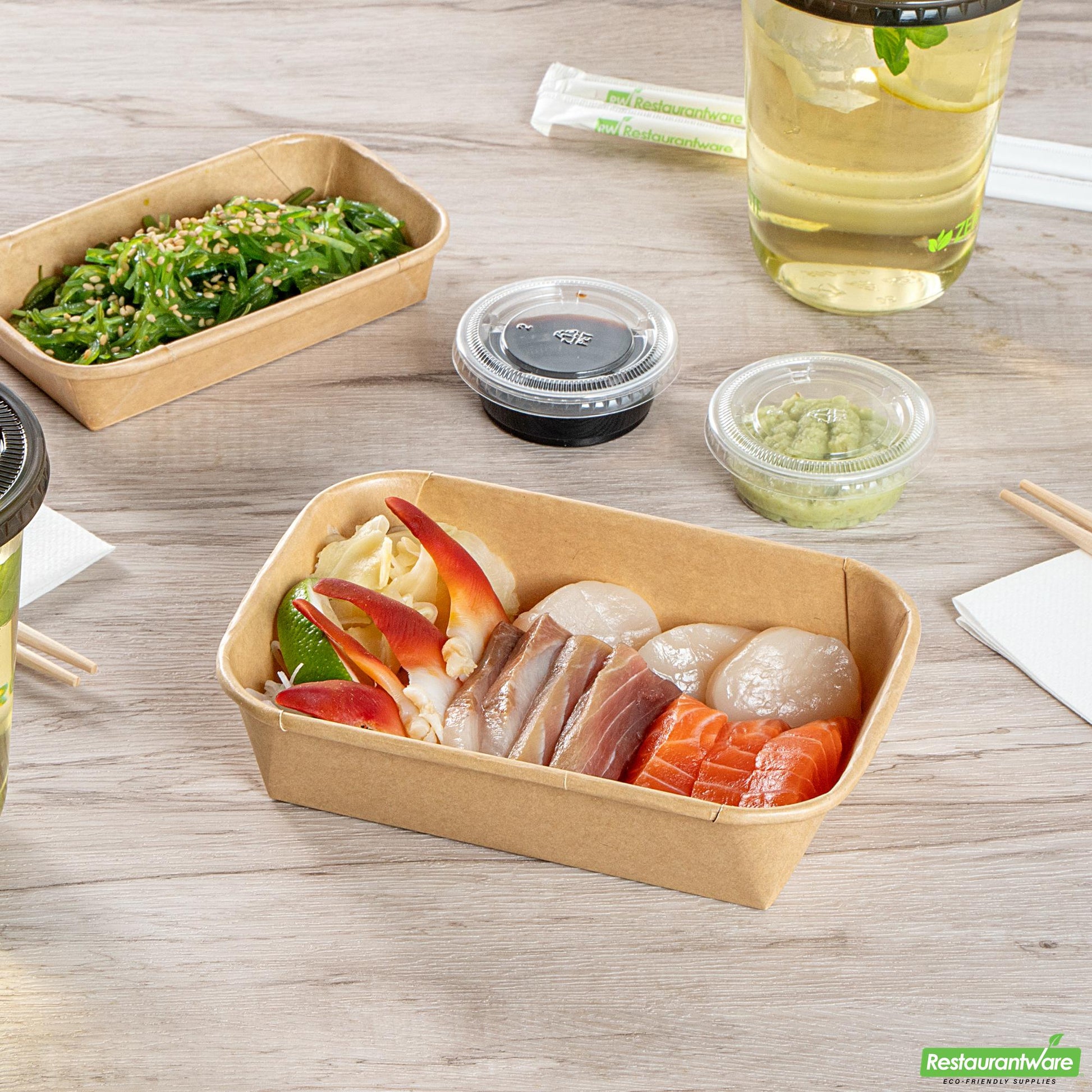 Wholesale Restaurantware 17 Oz Rectangle Kraft Paper Sushi Container - 6.6" X 4.6" X 1.5"- Bulk