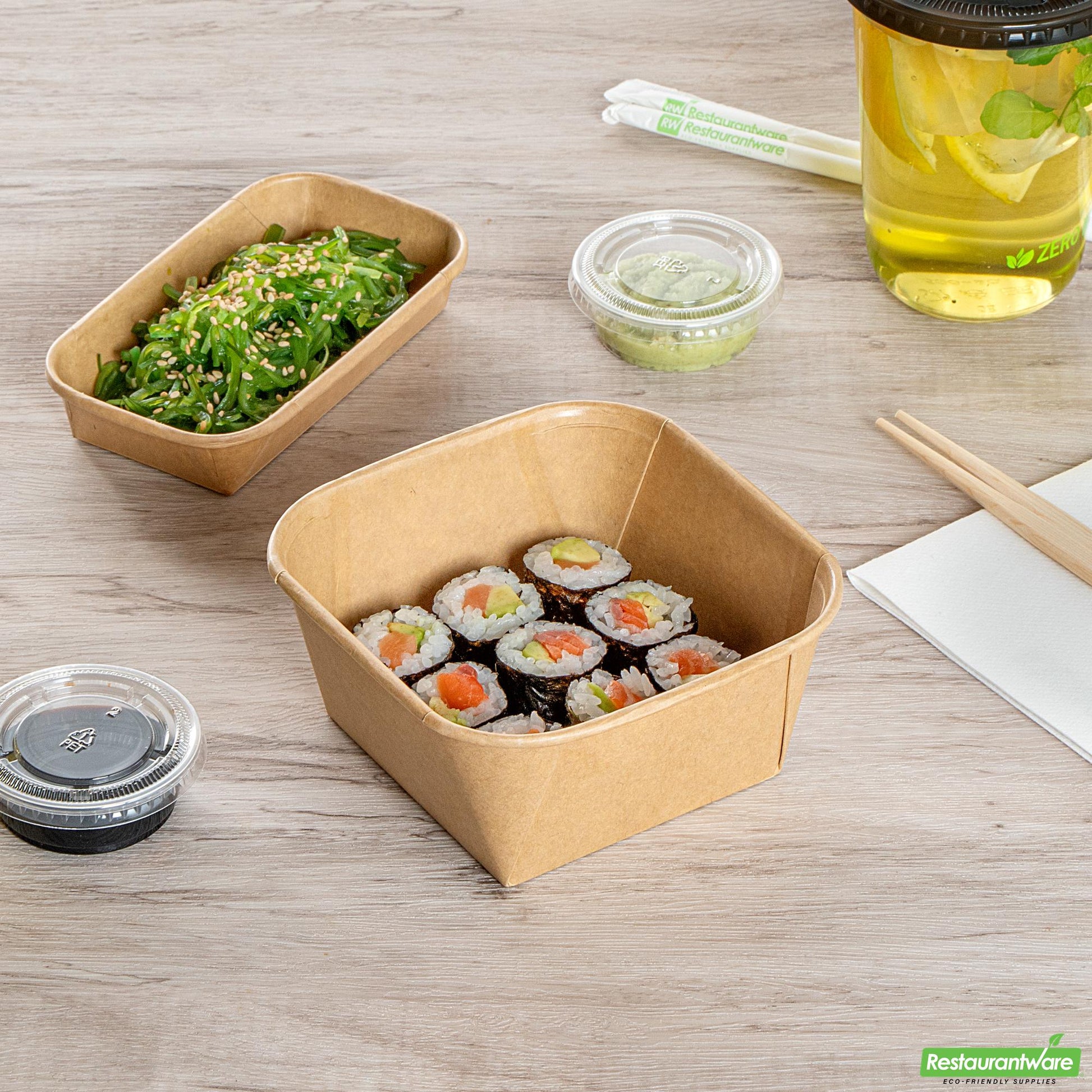 Wholesale Restaurantware 22 Oz Square Kraft Paper Sushi Container - 5.1" X 5.1" X 2.3"- Bulk