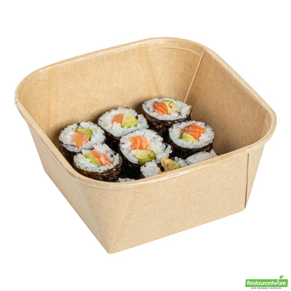 Wholesale Restaurantware 22 Oz Square Kraft Paper Sushi Container - 5.1" X 5.1" X 2.3"- Bulk
