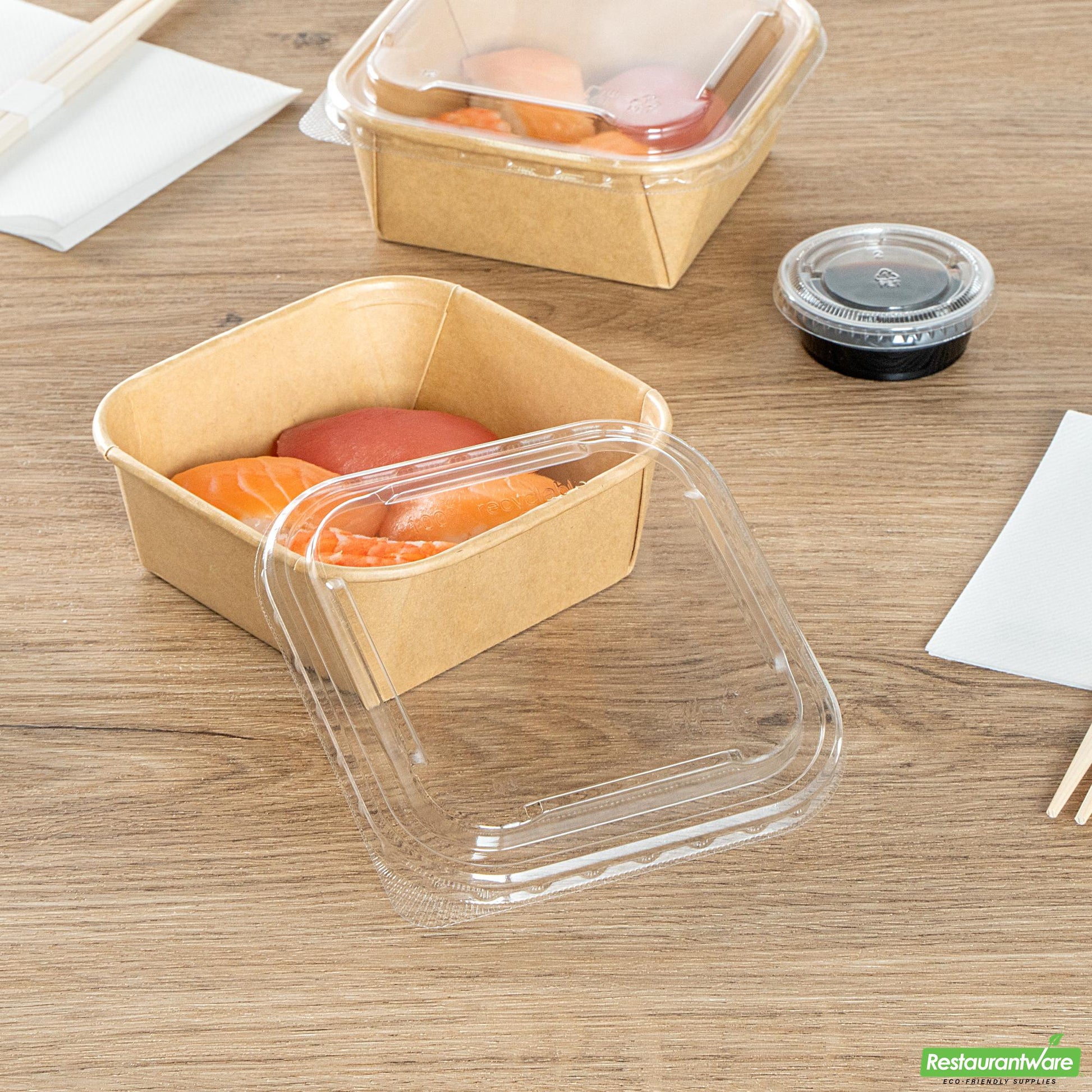 Wholesale Restaurantware Clear Pet Plastic Lid - Fits 17 and 22 Oz Sushi Containers- Bulk