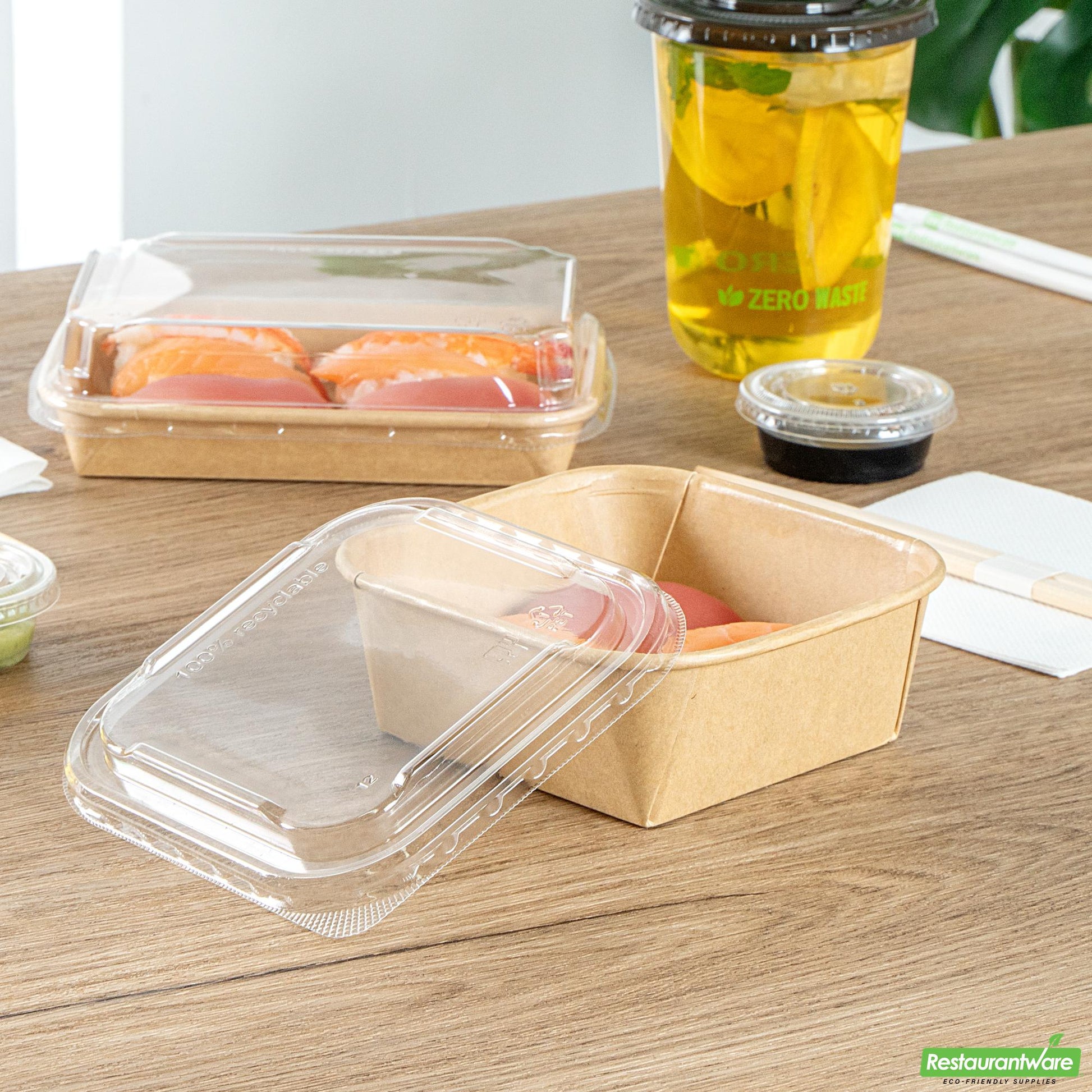 Wholesale Restaurantware Clear Pet Plastic Lid - Fits 17 and 22 Oz Sushi Containers- Bulk