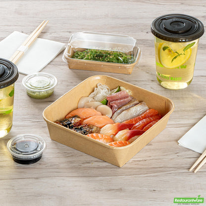 Wholesale Restaurantware 34 Oz Square Kraft Paper Sushi Container - 6.9" X 6.9" X 1.9"- Bulk