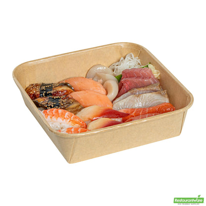 Wholesale Restaurantware 34 Oz Square Kraft Paper Sushi Container - 6.9" X 6.9" X 1.9"- Bulk