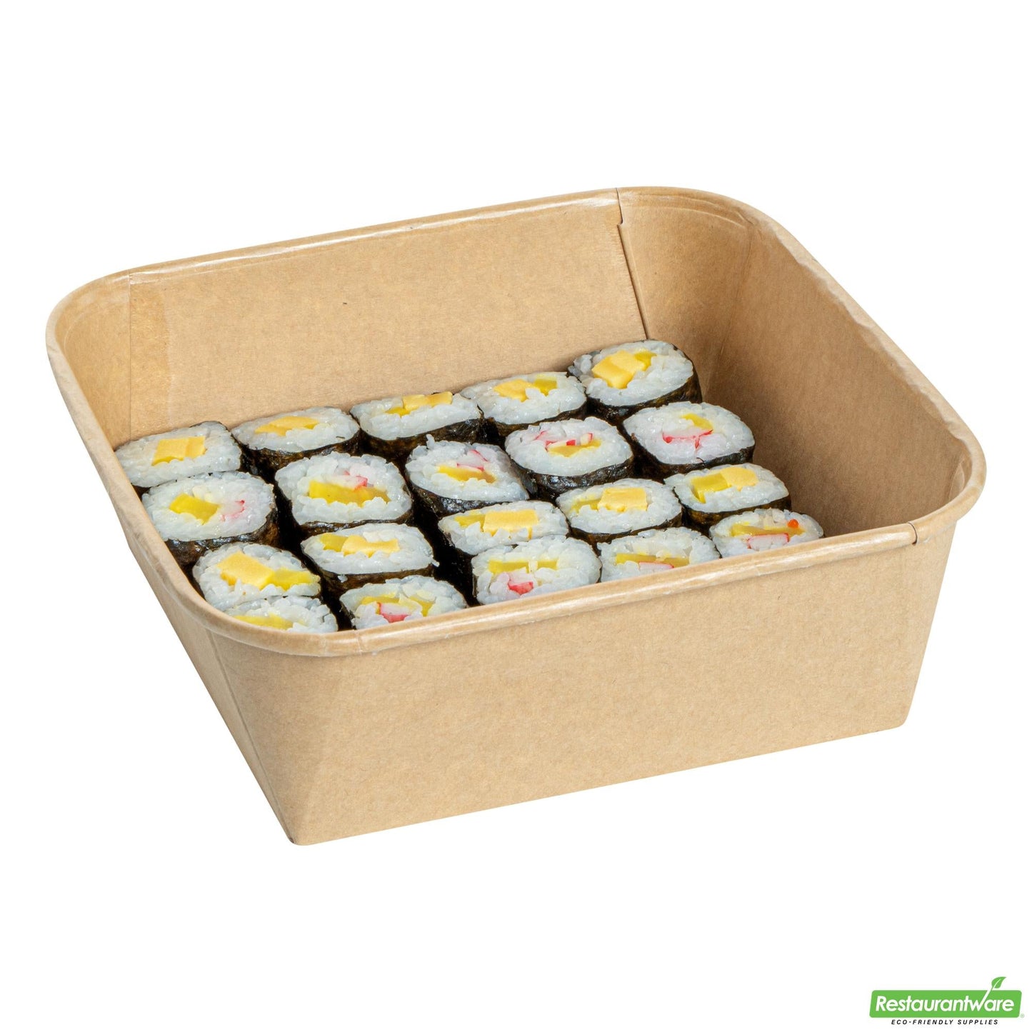 Wholesale Restaurantware 45 Oz Square Kraft Paper Sushi Container - 6.9" X 6.9" X 2.3"- Bulk