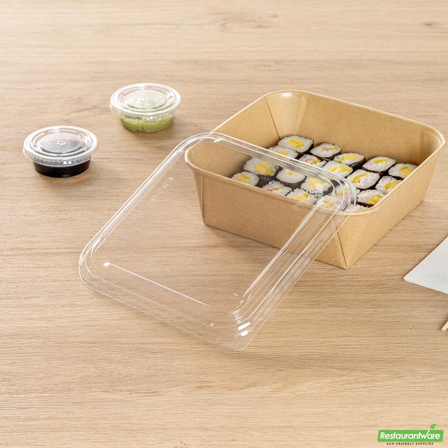 Wholesale Restaurantware Clear Pet Plastic Lid - Fits 34 and 45 Oz Sushi Containers- Bulk