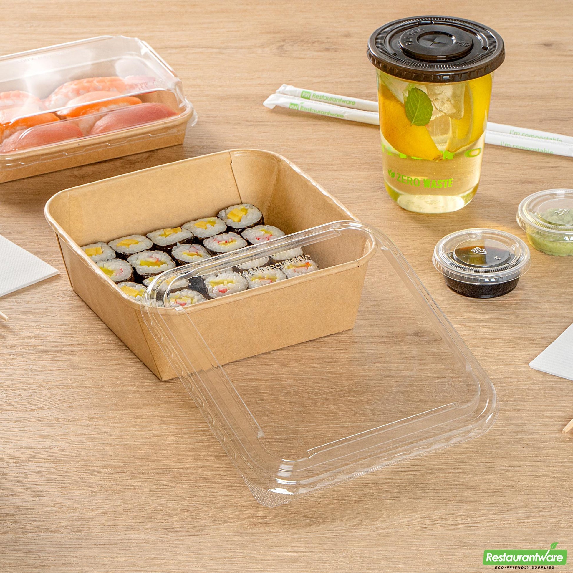 Wholesale Restaurantware Clear Pet Plastic Lid - Fits 34 and 45 Oz Sushi Containers- Bulk