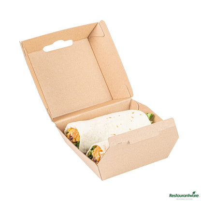 Wholesale Restaurantware Square Kraft Paper Corrugated Clamshell Container - 4" X 4" X 2.8"- Bulk