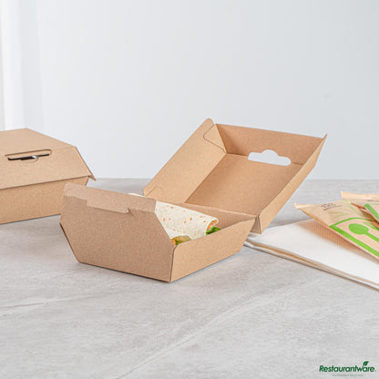 Wholesale Restaurantware Square Kraft Paper Corrugated Clamshell Container - 4" X 4" X 2.8"- Bulk