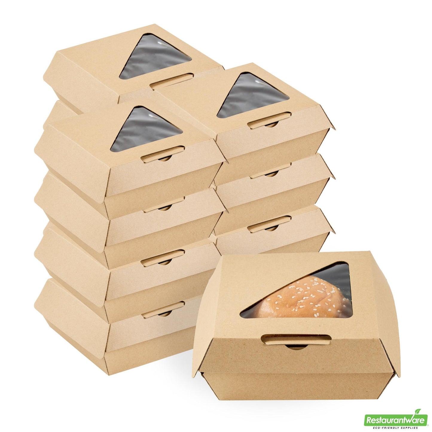 Wholesale Restaurantware Eco Tek Kraft Paper Corrugated Burger Box - with Pla Window - 5 1/2" X 5 1/2" X 2 3/4" - 100 Count Box- Bulk